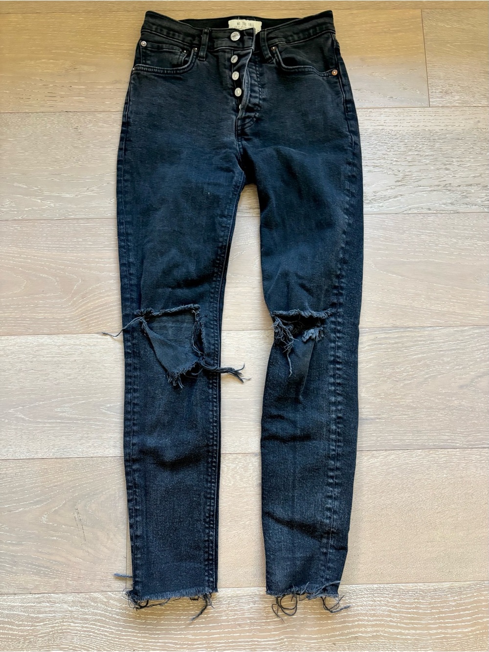 Free People Dark Wash Button-Fly Skinny Jeans